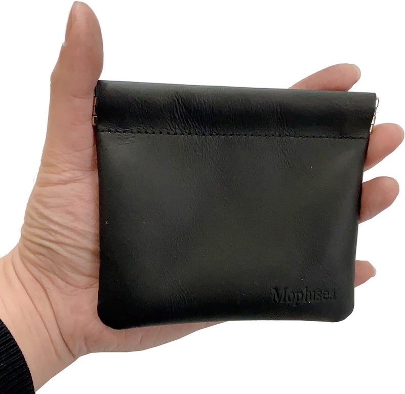 Moplusea Genuine Leather Small Coin Purse Wallet With Keychain Mini Change Purse Coin Pouch Holder For Men (Black Squeeze) - Image 5
